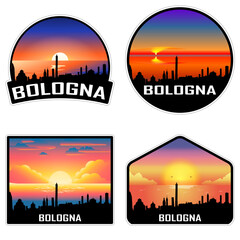 Bologna Italy Skyline Silhouette Retro Vintage Sunset Bologna Lover Travel Souvenir Sticker Vector Illustration SVG EPS AI - obrazy, fototapety, plakaty