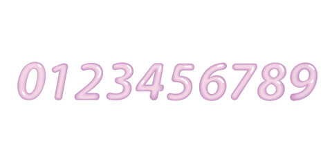 pink numbers 3d shape 0 to 9 isolated white background