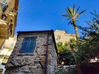 The facade of the beautiful Church of San Pietro in Corniglia, Cinque Terre, Liguria, Italy.