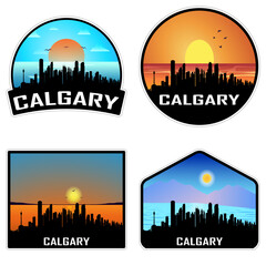 Calgary Canada Skyline Silhouette Retro Vintage Sunset Calgary Lover Travel Souvenir Sticker Vector Illustration SVG EPS AI