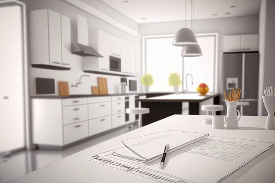 A Home Background With A Kitchen And A Desk That Are Both Out Of Focus. Generative AI