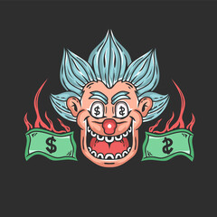 laughing man character illustration,crazy for money.retro and vintage style.nice design for print