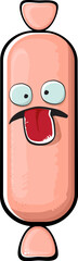 Cartoon sausage characters isolated on white background. Funky meat sausage character with eyes and mouth. Sausage for hot dog