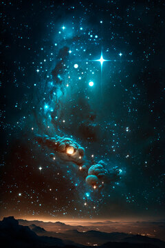 Imaginative illustration of a distant galaxy - stars in the sky AI generated content