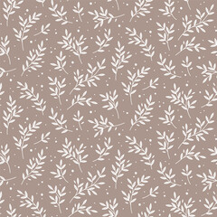 Hand drawn seamless pattern with branches silhouettes in graphic style isolated vector illustration