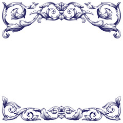 Border and Frame with baroque style. Ornament elements for your design. Black and white color. Floral engraving decoration for postcards or invitations for social media.