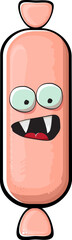 Cartoon sausage characters isolated on white background. Funky meat sausage character with eyes and mouth. Sausage for hot dog