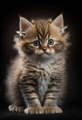 Fototapeta na wymiar Beautiful cat with brindled fur on a dark background. Generative AI
