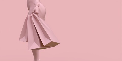 Shopper with shopping concept 3d illustration in pink color