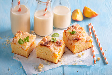 Sweet peach cake as summer snack. Best tastes with milk.