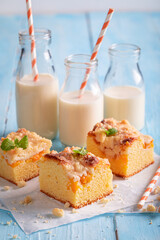 Yummy peach cake ready to eat. Best tastes with milk.