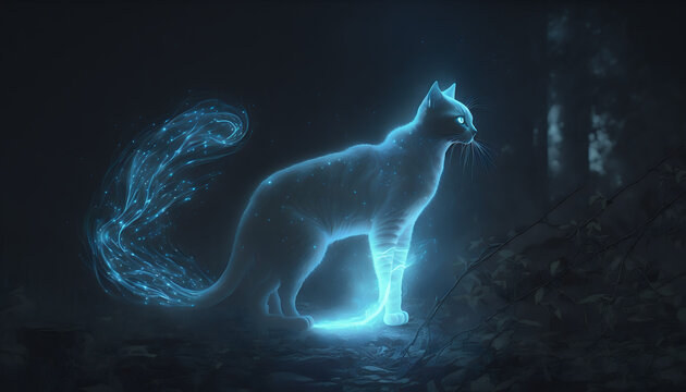 Cat spirit glowing transparent patronus, Generative Ai