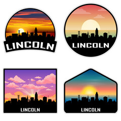 Lincoln Nebraska USA Skyline Silhouette Retro Vintage Sunset Lincoln Lover Travel Souvenir Sticker Vector Illustration SVG EPS AI