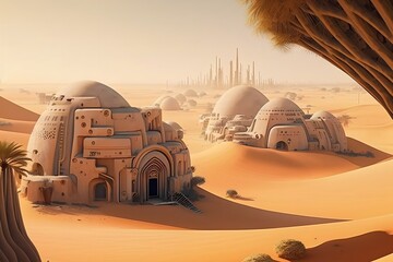 Imaginary village of the sand people in the desert