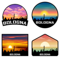 Bologna Italy Skyline Silhouette Retro Vintage Sunset Bologna Lover Travel Souvenir Sticker Vector Illustration SVG EPS AI