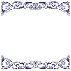 Border and Frame with baroque style. Ornament elements for your design. Black and white color. Floral engraving decoration for postcards or invitations for social media.