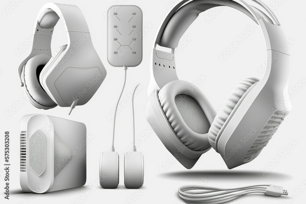 Poster image of a set of headphones for use while gaming, isolated on white. the idea behind game streaming