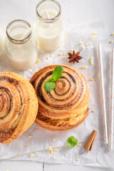 Traditionally and tasty cinnamon rolls made of cinnamon and butter.