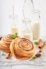 Traditionally and tasty cinnamon rolls with sugar and cinnamon.