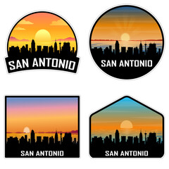 San Antonio Texas USA Skyline Silhouette Retro Vintage Sunset San Antonio Lover Travel Souvenir Sticker Vector Illustration SVG EPS AI