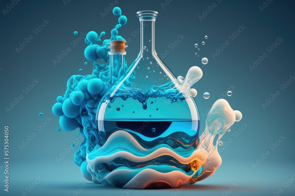 Poster distillation is used to separate blue liquids for use in science classes. generative ai