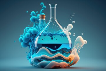 Distillation is used to separate blue liquids for use in science classes. Generative AI - obrazy, fototapety, plakaty