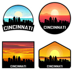 Cincinnati Ohio USA Skyline Silhouette Retro Vintage Sunset Cincinnati Lover Travel Souvenir Sticker Vector Illustration SVG EPS AI