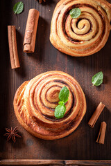 Tasty and sweet cinnamon rolls as swedish dessert.