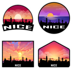Nice France Skyline Silhouette Retro Vintage Sunset Nice Lover Travel Souvenir Sticker Vector Illustration SVG EPS AI