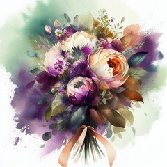 beautiful wedding bridal bouquet of flowers watercolor .Generative AI