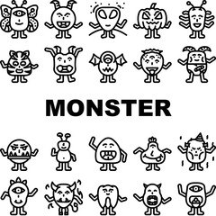 monster cute character icons set vector