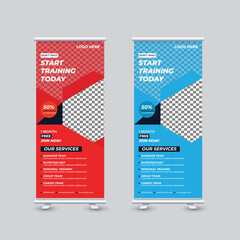 Fitness gym business Roll up standee roll up banner design vector template. abstract background, pull-up design, modern x-banner Design