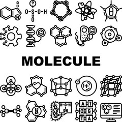 molecule chemistry science icons set vector - obrazy, fototapety, plakaty