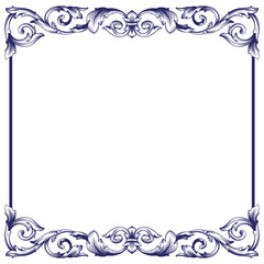 Border and Frame with baroque style. Ornament elements for your design. Black and white color. Floral engraving decoration for postcards or invitations for social media.