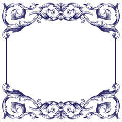 Border and Frame with baroque style. Ornament elements for your design. Black and white color. Floral engraving decoration for postcards or invitations for social media.