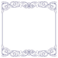Border and Frame with baroque style. Ornament elements for your design. Black and white color. Floral engraving decoration for postcards or invitations for social media. - obrazy, fototapety, plakaty