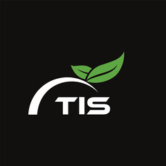 Fototapeta premium TIS letter nature logo design on black background. TIS creative initials letter leaf logo concept. TIS letter design.