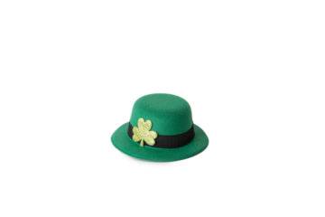 green irish leprechaun hat with gold clover isolated, saint patrick day background