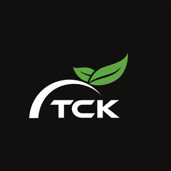 TCK letter nature logo design on black background. TCK creative initials letter leaf logo concept. TCK letter design.