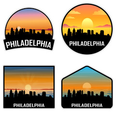 Philadelphia Pennsylvania USA Skyline Silhouette Retro Vintage Sunset Philadelphia Lover Travel Souvenir Sticker Vector Illustration SVG EPS AI