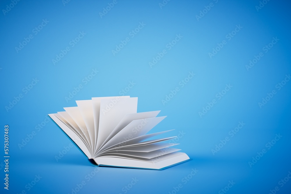 Poster the concept of continuous learning. an open book on a blue background. 3d render