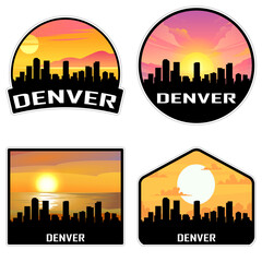 Denver Colorado USA Skyline Silhouette Retro Vintage Sunset Denver Lover Travel Souvenir Sticker Vector Illustration SVG EPS AI