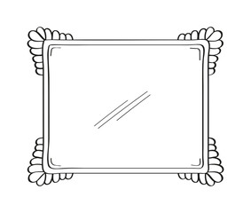 Frames, mirror in hand drawn style. Vintage image frame doodle labels. Blank black square rectangle label elegant sketches. Outlines photo border. Picture frames