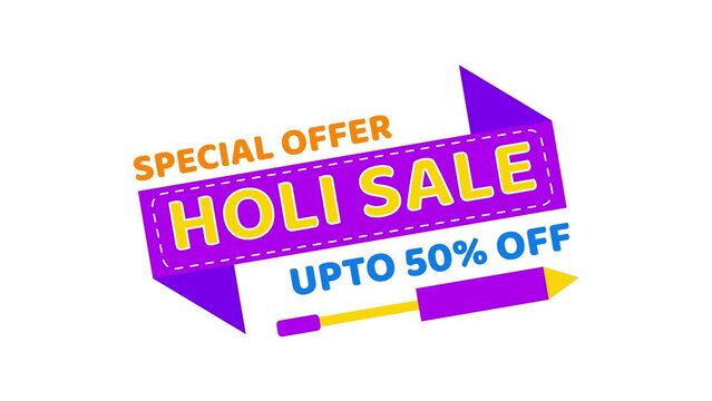 Happy Holi special offer banner sale 4K Lottie animated template.