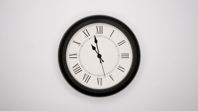 The Time On The Clock Eleven. White Wall Clock With Black Rim And Black Hands. Timelapse. 4k, ProRes