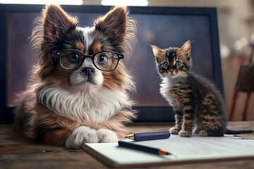 National Grammar day | Dog teaching kitten. Hund unterrichtet Kätzchen. Ai