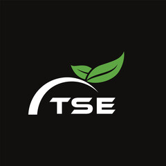 Fototapeta premium TSE letter nature logo design on black background. TSE creative initials letter leaf logo concept. TSE letter design.