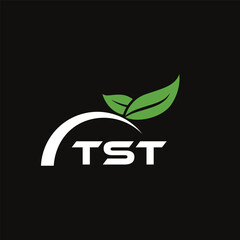 TST letter nature logo design on black background. TST creative initials letter leaf logo concept. TST letter design.

