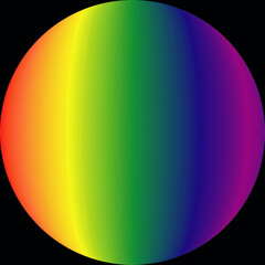 isolated rainbow color gradient finished abstract sphere on black background. illustration style raster image. vibrant bulging shape. art concept. red, orange, yellow, green, blue, violet