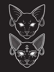 Bastet or Bast ancient Egyptian goddess sphynx cat in gothic style hand drawn vector illustration